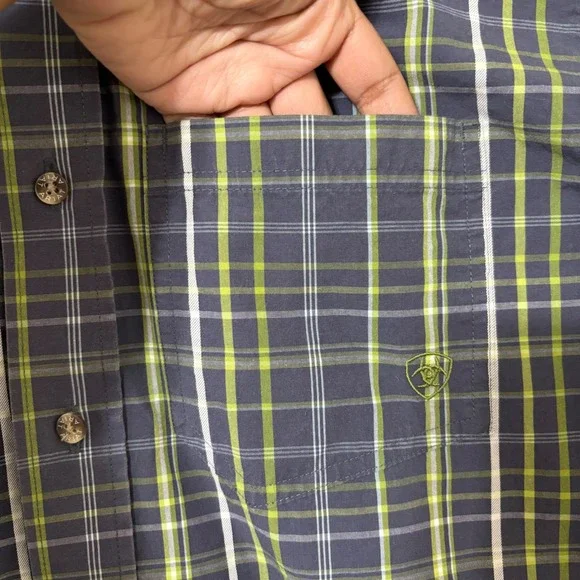 Plaid Button Down Shirt Western Workwear Small Cotton Blend Ariat Pro Series - Picture 7 of 13